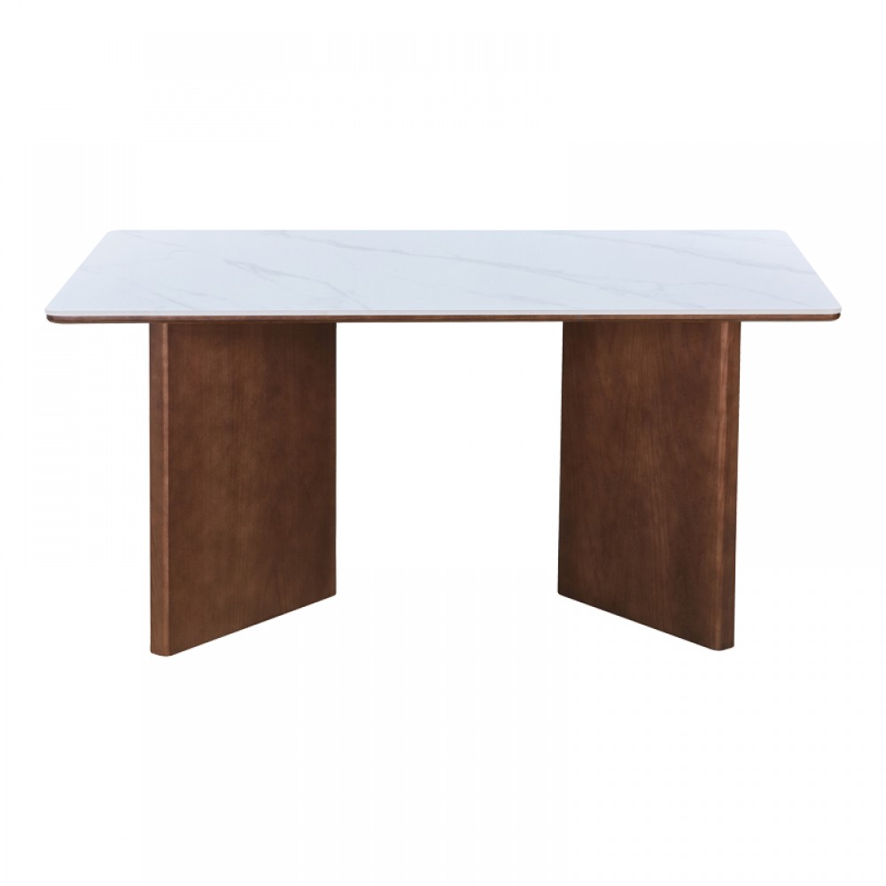 Τραπέζι "VERSY" από sintered stone/mdf σε χρώμα λευκό μαρμάρου/καρυδί 160x90x75