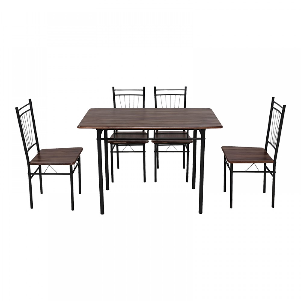 Τραπεζαρία 5τμχ "ROZA" από mdf/μέταλλο σε χρώμα καρυδί/μαύρο 110x60x75