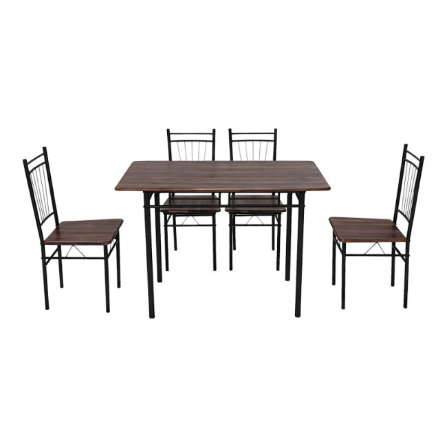 Τραπεζαρία 5τμχ "ROZA" από mdf/μέταλλο σε χρώμα καρυδί/μαύρο 110x60x75