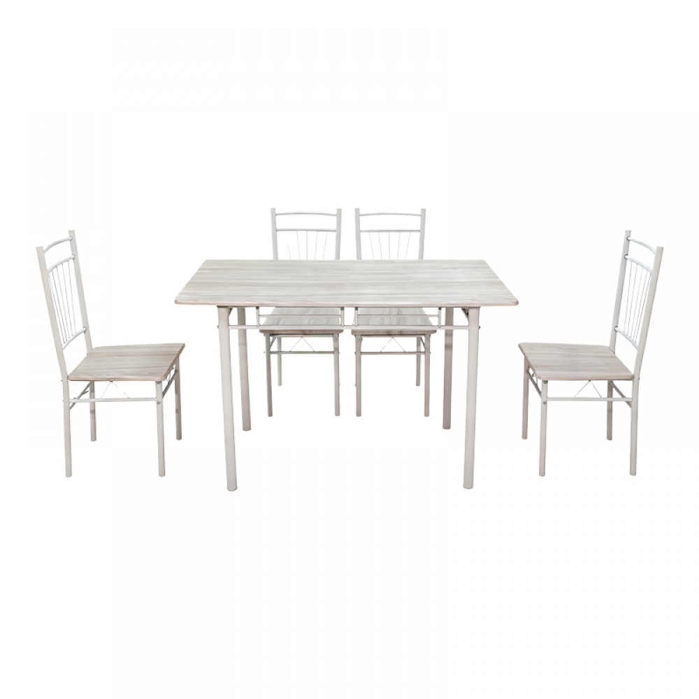 Τραπεζαρία 5τμχ "ROZA" από mdf/μέταλλο σε χρώμα sonoma/λευκό 120x65x75