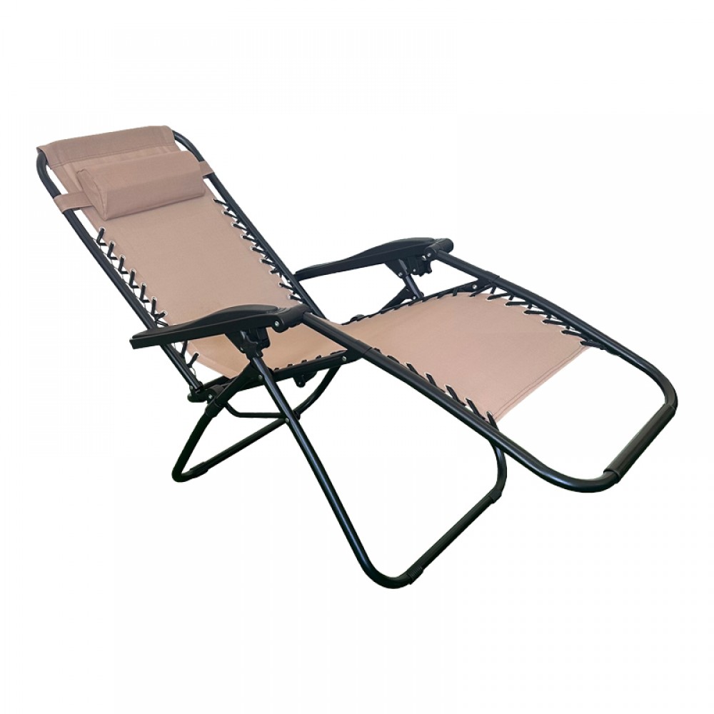 Πολυθρόνα relax πτυσσόμενη "MIRKA" από μέταλλο/textilene σε μαύρο/μόκα χρώμα 65x165x110