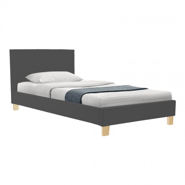 Κρεβάτι "NEVIL" μονό από ύφασμα/ξύλο σε ανθρακί/φυσικό χρώμα 100x200