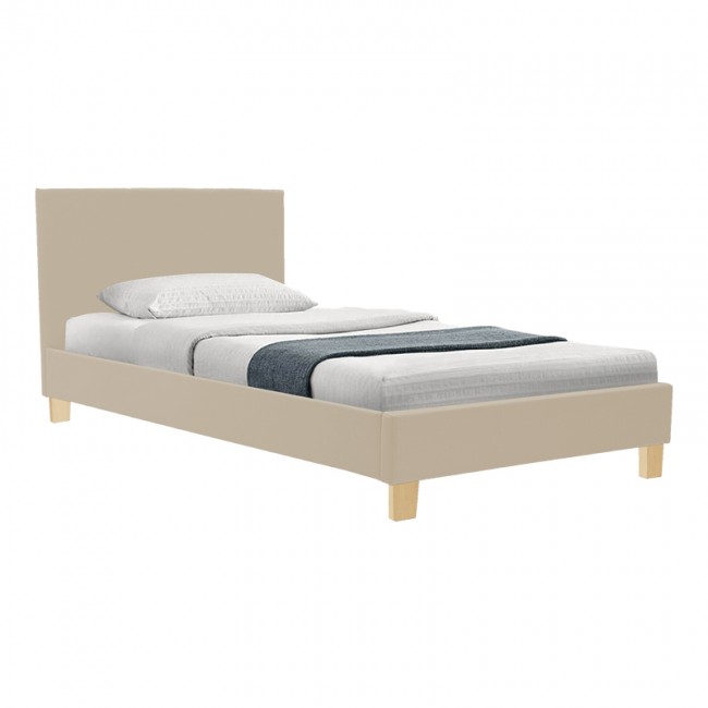 Κρεβάτι "NEVIL" μονό από ύφασμα/ξύλο σε εκρού/φυσικό χρώμα 90x190