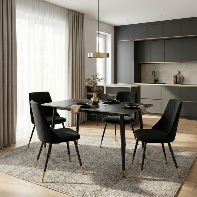 Τραπέζι "PEMBE"από sintered stone όψη μαρμάρου σε μαύρο χρώμα 140x80x75