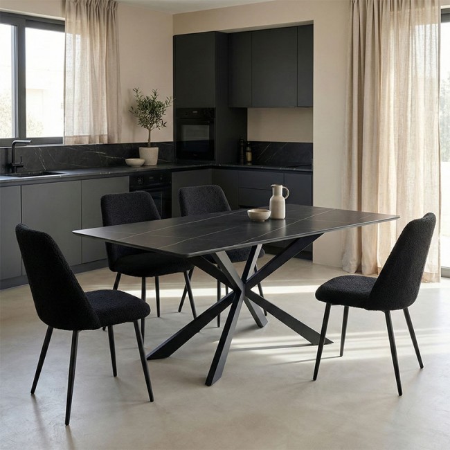 Τραπέζι "MATTIAS" από sintered stone όψη μαρμάρου σε μαύρο χρώμα 180x90x75