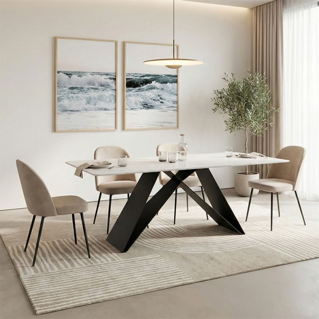 Τραπέζι "MAPELE" από sintered stone όψη μαρμάρου σε λευκό χρώμα 180x90x75