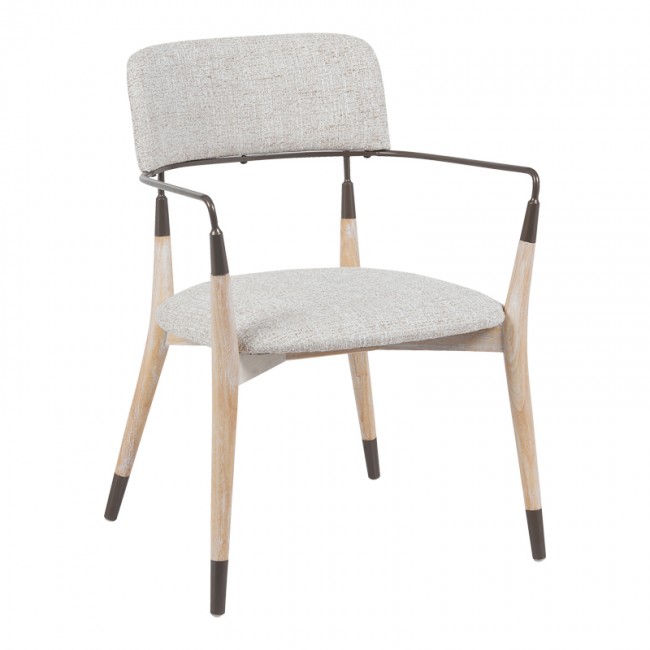 Πολυθρόνα Sentana από ξύλο/ύφασμα σε white wash/μπεζ χρώμα 56.5x56x79