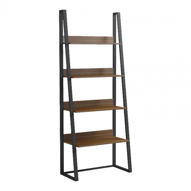Βιβλιοθήκη-ραφιέρα "ALFA" από μέταλλο σε μαύρο-καρυδί χρώμα 75x36x185