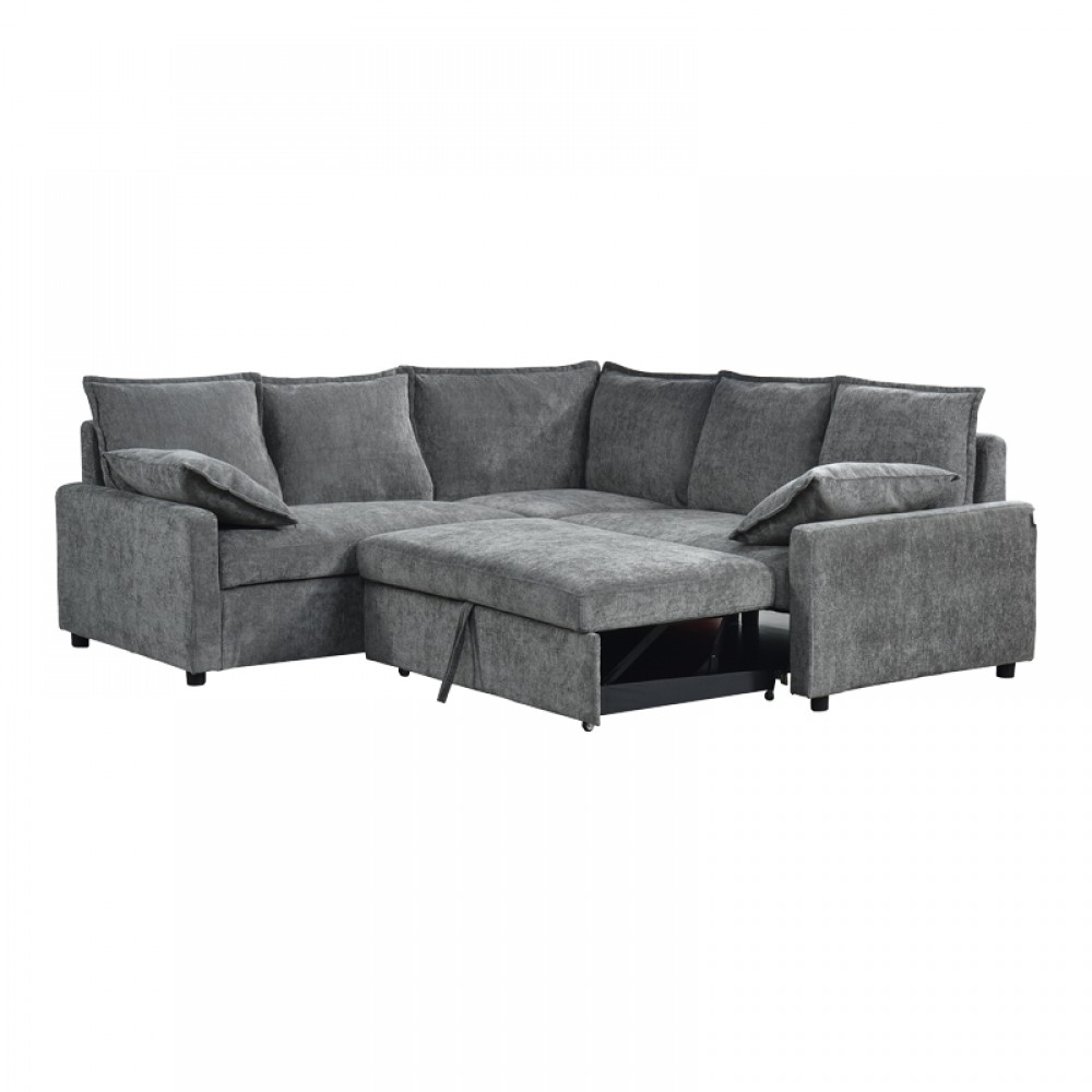 Γωνιακός καναπές-κρεβάτι "LOUNIVO" από ξύλο/ύφασμα σε ανθρακί χρώμα 215x215x84