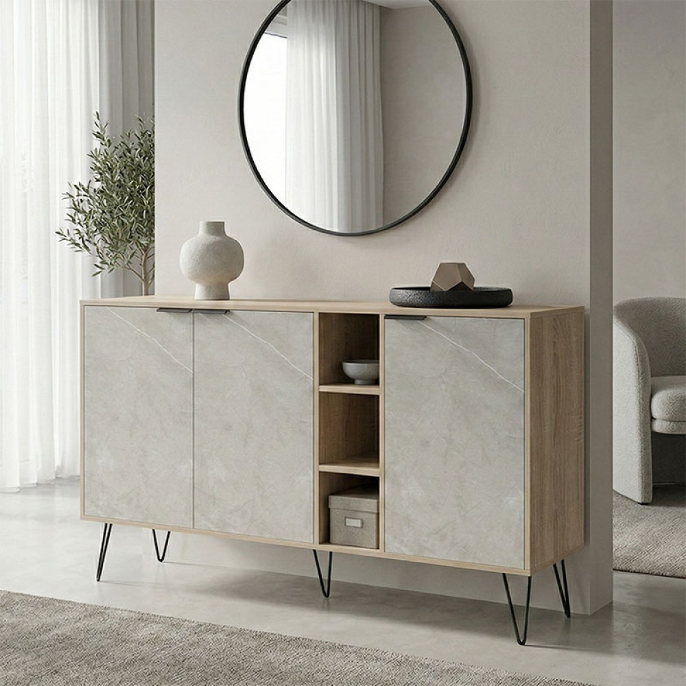 Μπουφές "BALAIN" σε sonoma-γκρι μπεζ χρώμα 142x35.5x83