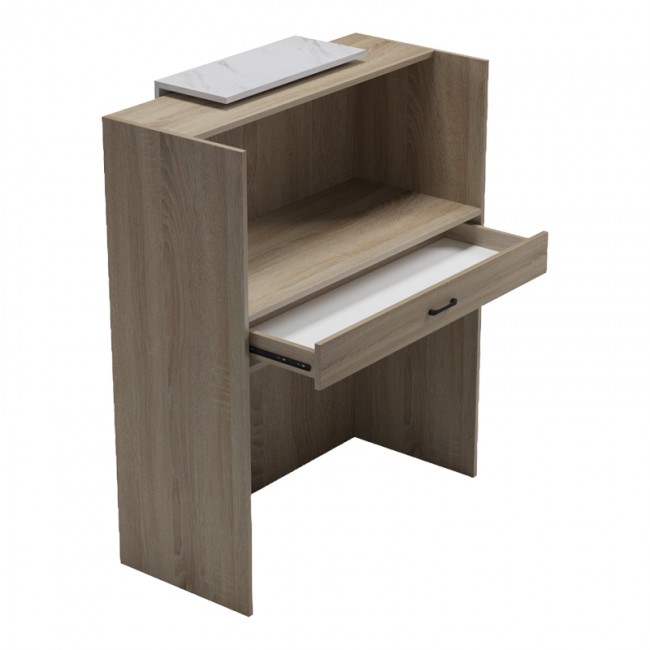 Γραφείο reception με led "ZOWEL" σε sonoma-λευκή όψη μαρμάρου χρώμα 90x40x110