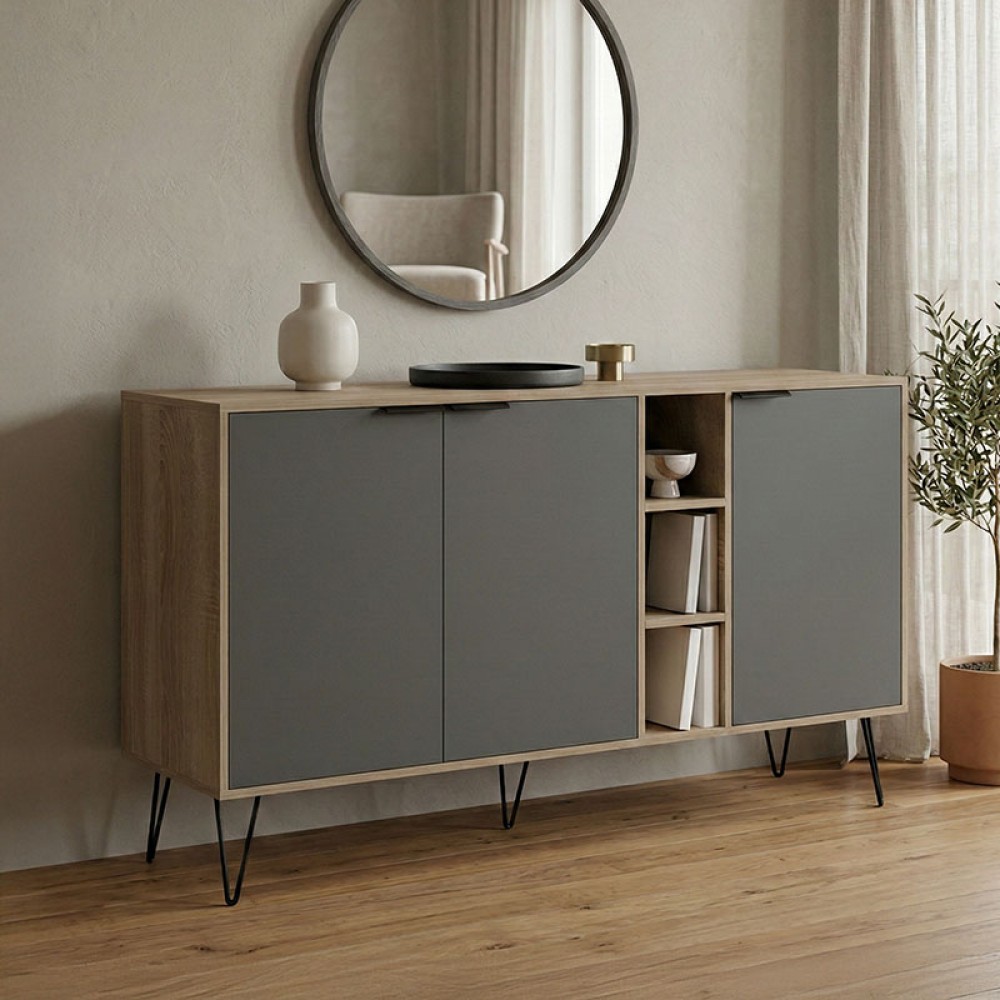 Μπουφές "BALAIN" σε sonoma-ανθρακί  χρώμα 142x35.5x83