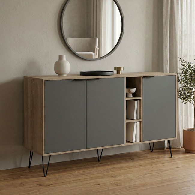 Μπουφές "BALAIN" σε sonoma-ανθρακί  χρώμα 142x35.5x83