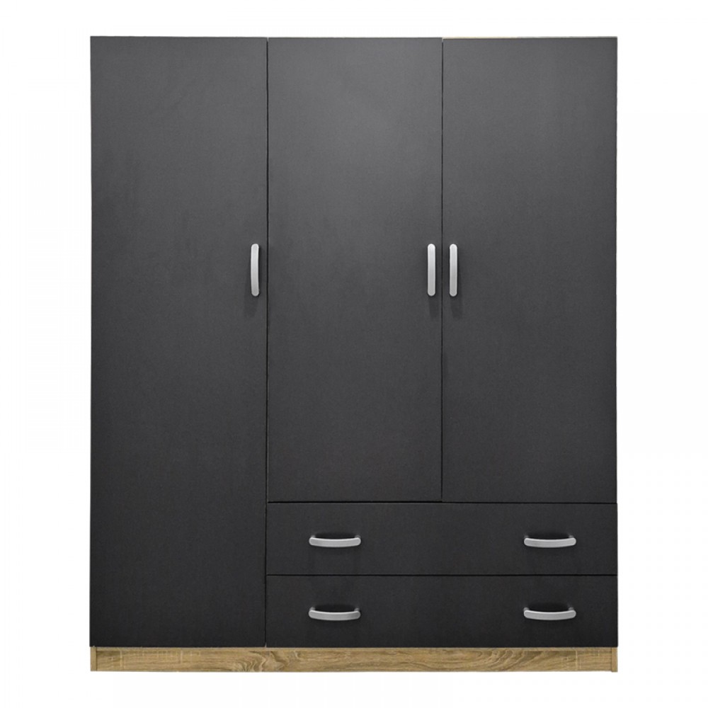 Ντουλάπα τρίφυλλη "ALVIA" με συρτάρια σε sonoma/ανθρακί  χρώμα 150x51x180