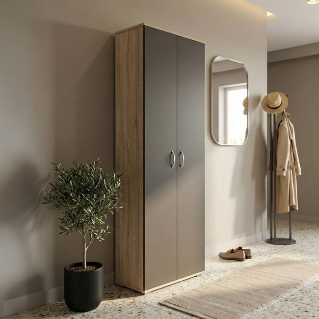 Παπουτσοθήκη-ντουλάπα "RACKA" σε sonoma/ανθρακί χρώμα 58x34x186