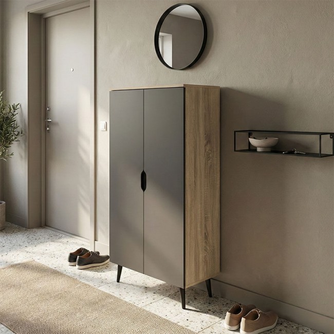 Παπουτσοθήκη-ντουλάπα "OUFELIA' σε sonoma-ανθρακί χρώμα 60x32.5x134.5