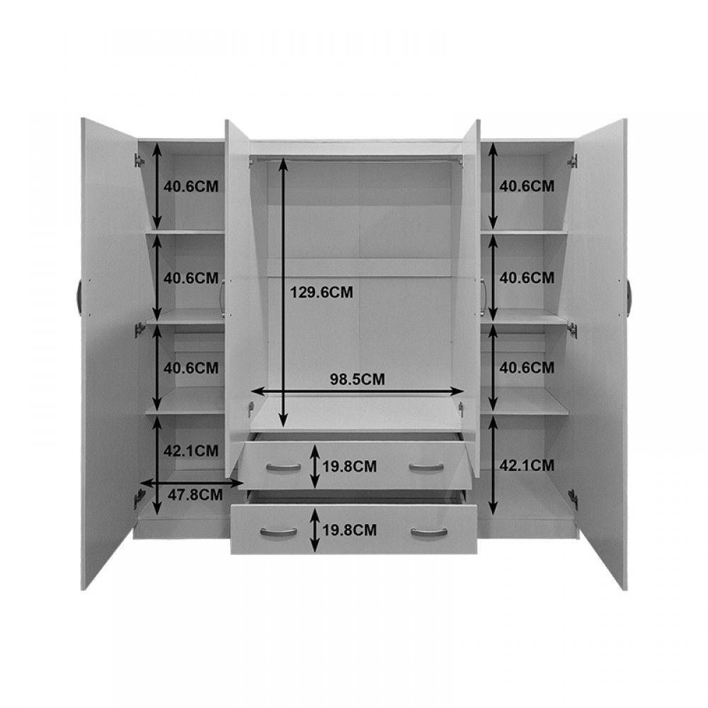 Ντουλάπα τετράφυλλη "ALVIA" σε λευκό χρώμα 200x51x180