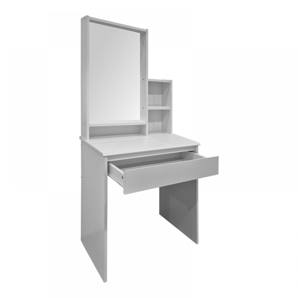 Τουαλέτα κρεβατοκάμαρας "LARNIA" με καθρέπτη και σκαμπό σε λευκό χρώμα 65x40x142