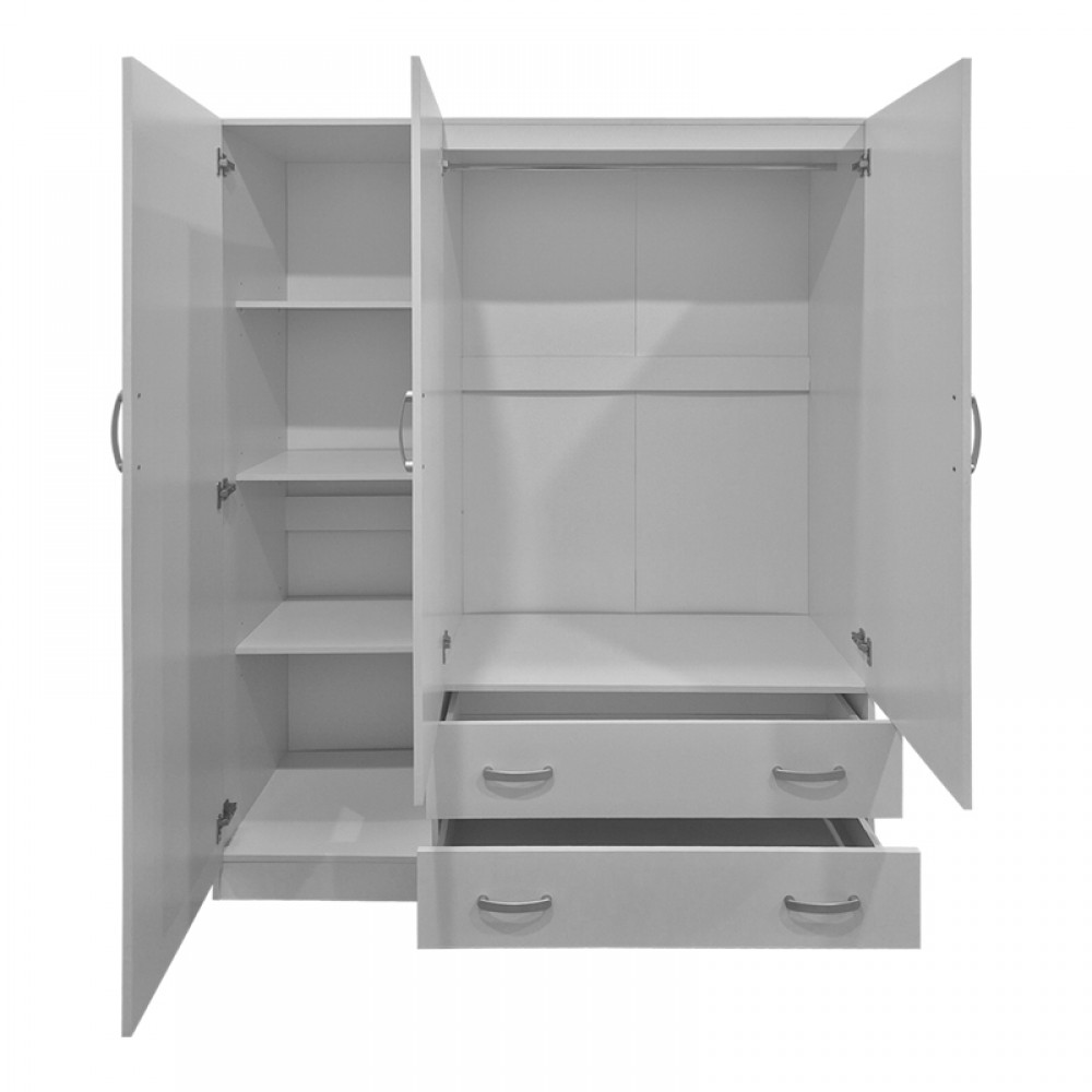 Ντουλάπα τρίφυλλη "ALVIA" με συρτάρια σε λευκό χρώμα 150x51x180