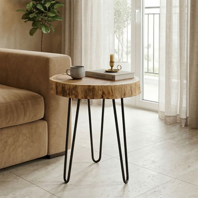 Βοηθητικό τραπέζι "TRIPP Ι" από μασίφ/μέταλλο σε φυσικό/μαύρο χρώμα Φ41x45