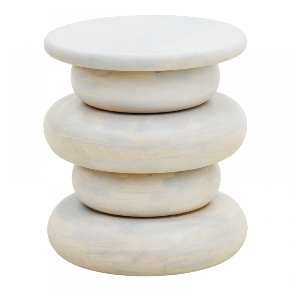 Βοηθητικό τραπέζι "CIRCENA" από μασίφ σε λευκό χρώμα Φ40x45