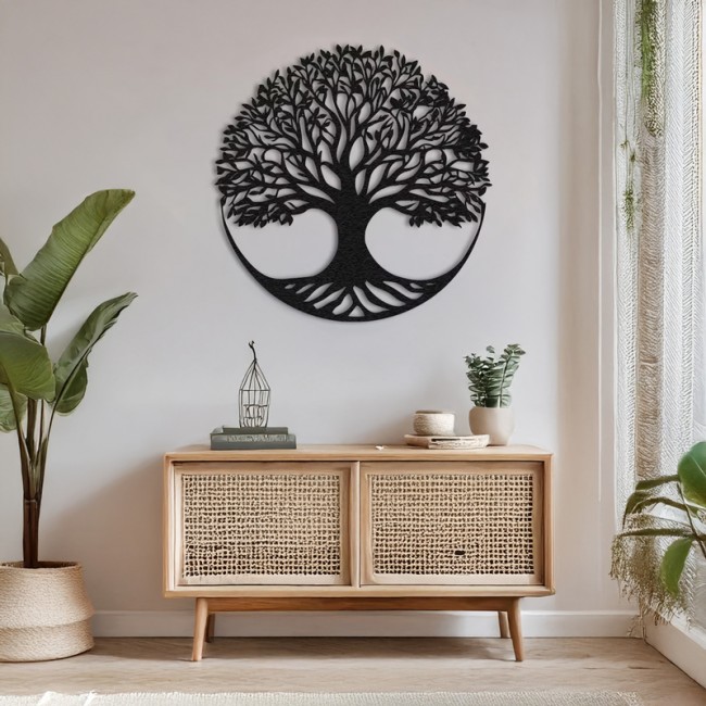 Διακοσμητικό τοίχου "LIFETO" από μέταλλο σε μαύρο χρώμα Φ80x1,5