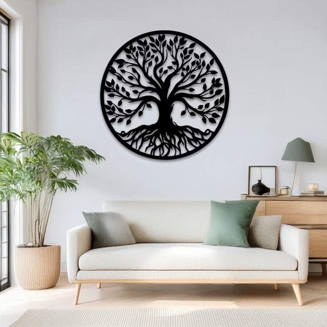 Διακοσμητικό τοίχου "TREELIFE" από μέταλλο σε μαύρο χρώμα Φ80x1,5