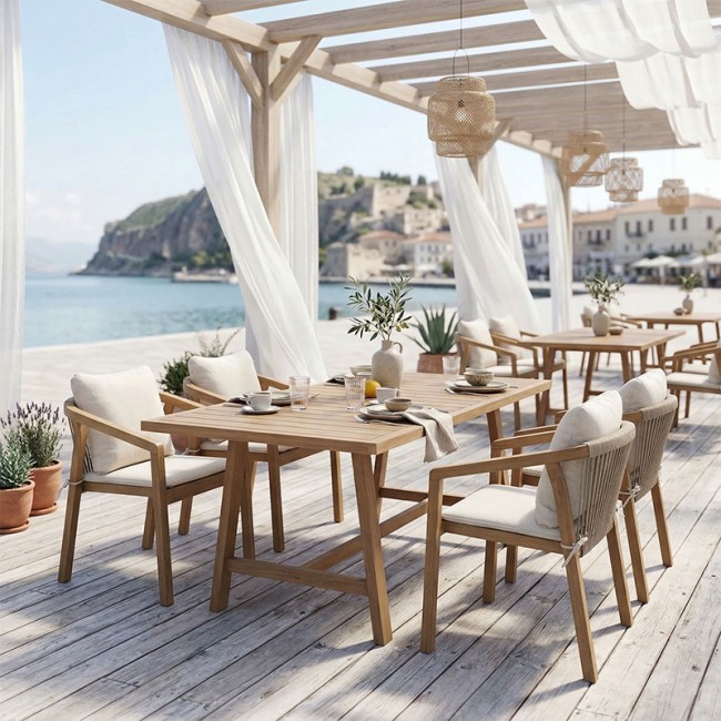 Σετ τραπεζαρία εξωτερικού χώρου "MALIBU" 5τεμ από μασίφ σε φυσικό χρώμα 160x90x75