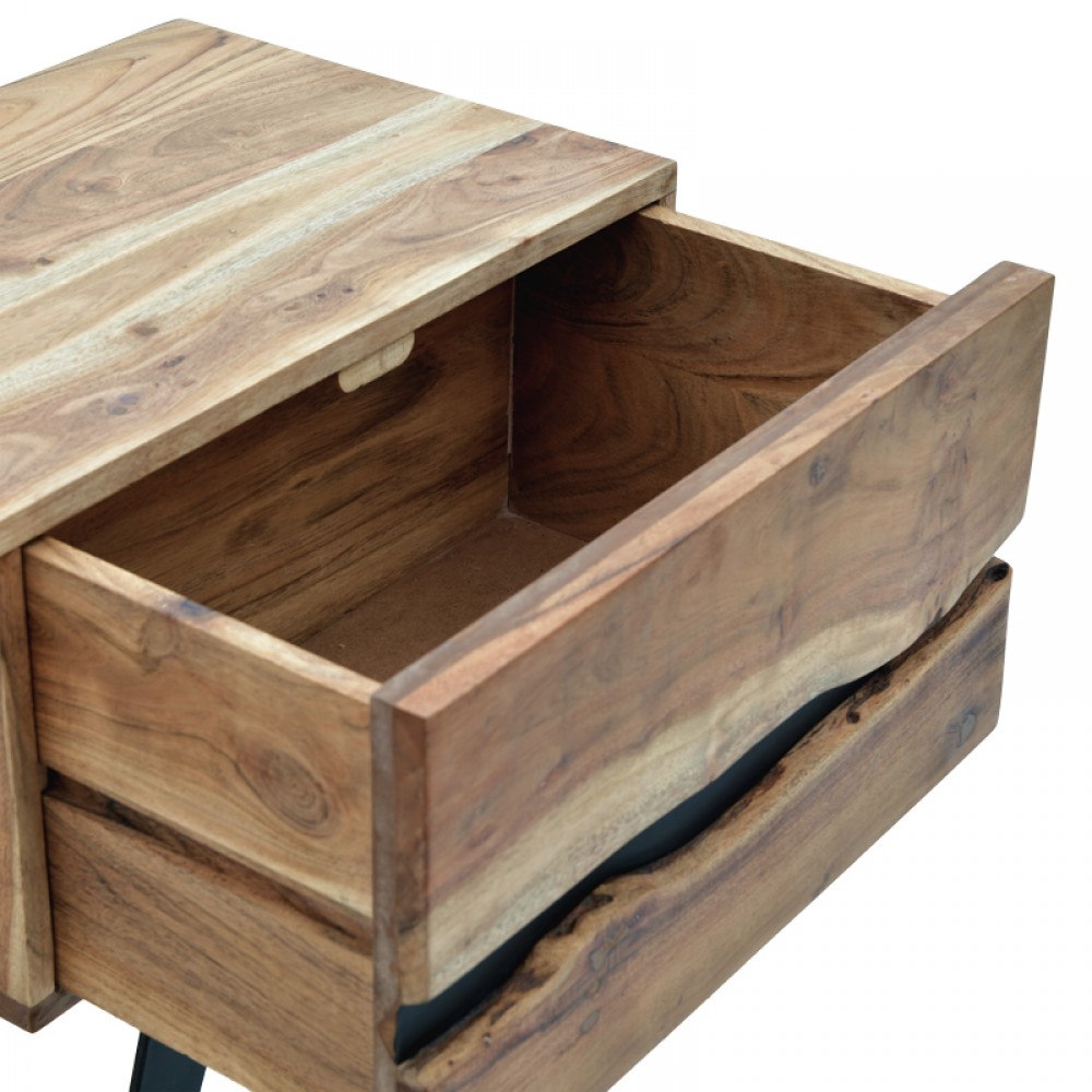 Κομοδίνο "IMENA" από μασίφ/μέταλλο σε φυσικό/μαύρο χρώμα 45x35x56