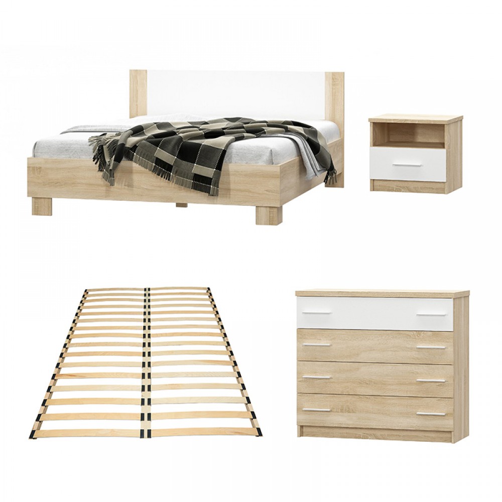 Σετ κρεβατοκάμαρας  4 τμχ "GENEVA" σε φυσικό/λευκό χρώμα 160x200