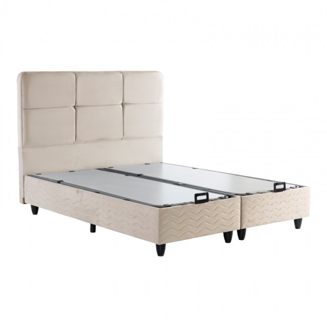 Κρεβάτι διπλό "PUNTO" με αποθηκευτικό χώρο από βελούδο σε κρεμ χρώμα 160x200