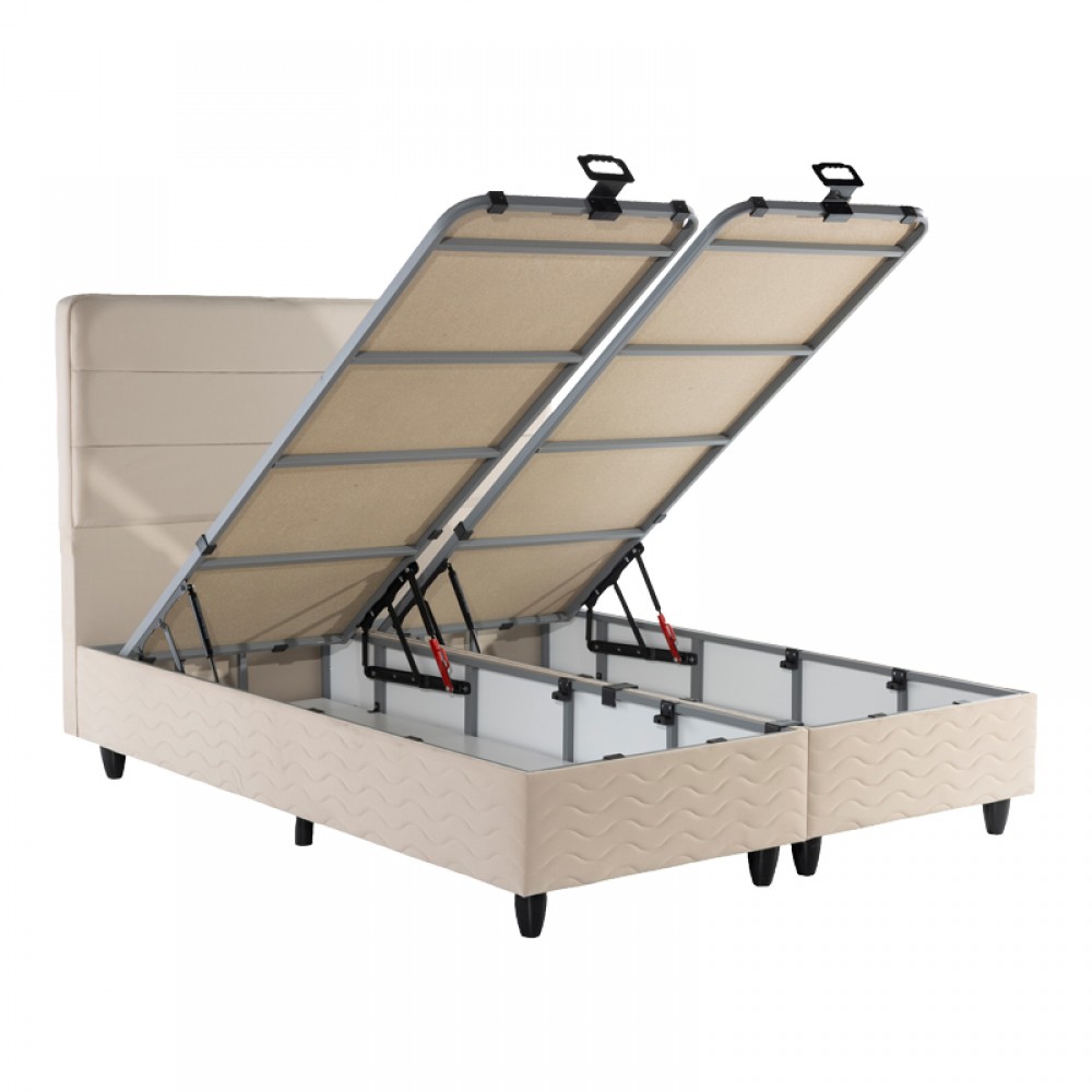 Κρεβάτι διπλό "LINTEDA" με αποθηκευτικό χώρο από βελούδο σε κρεμ χρώμα 160x200