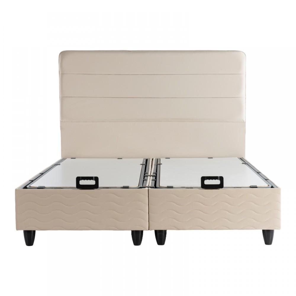 Κρεβάτι διπλό "LINTEDA" με αποθηκευτικό χώρο από βελούδο σε κρεμ χρώμα 160x200