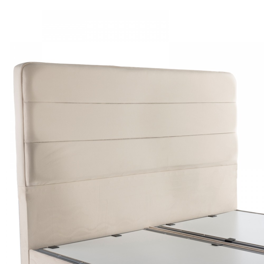 Κρεβάτι διπλό "LINTEDA" με αποθηκευτικό χώρο από βελούδο σε κρεμ χρώμα 160x200