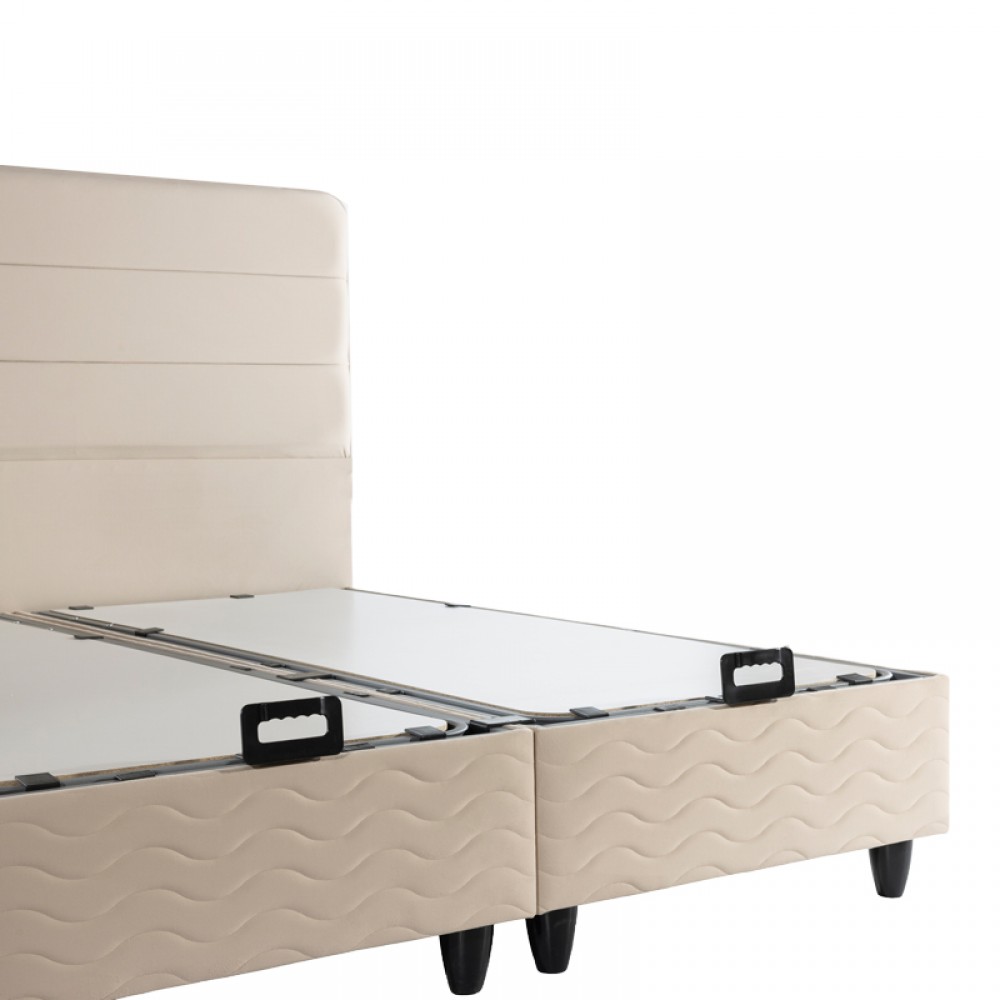 Κρεβάτι διπλό "LINTEDA" με αποθηκευτικό χώρο από βελούδο σε κρεμ χρώμα 160x200