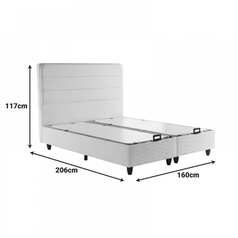 Κρεβάτι διπλό "LINTEDA" με αποθηκευτικό χώρο από βελούδο σε κρεμ χρώμα 160x200