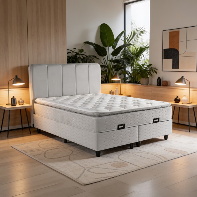 Κρεβάτι διπλό "LUNDA" με αποθηκευτικό χώρο από βελούδο σε γκρι χρώμα 160x200