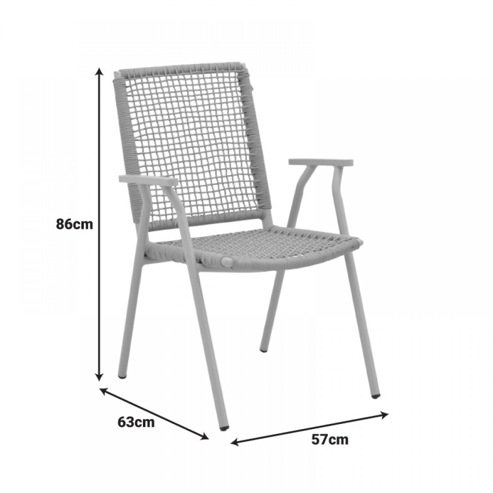 Πολυθρόνα εξωτερικού χώρου "WEAVE" από αλουμίνιο/σχοινί σε μπεζ/φυσικό χρώμα 57x63x86