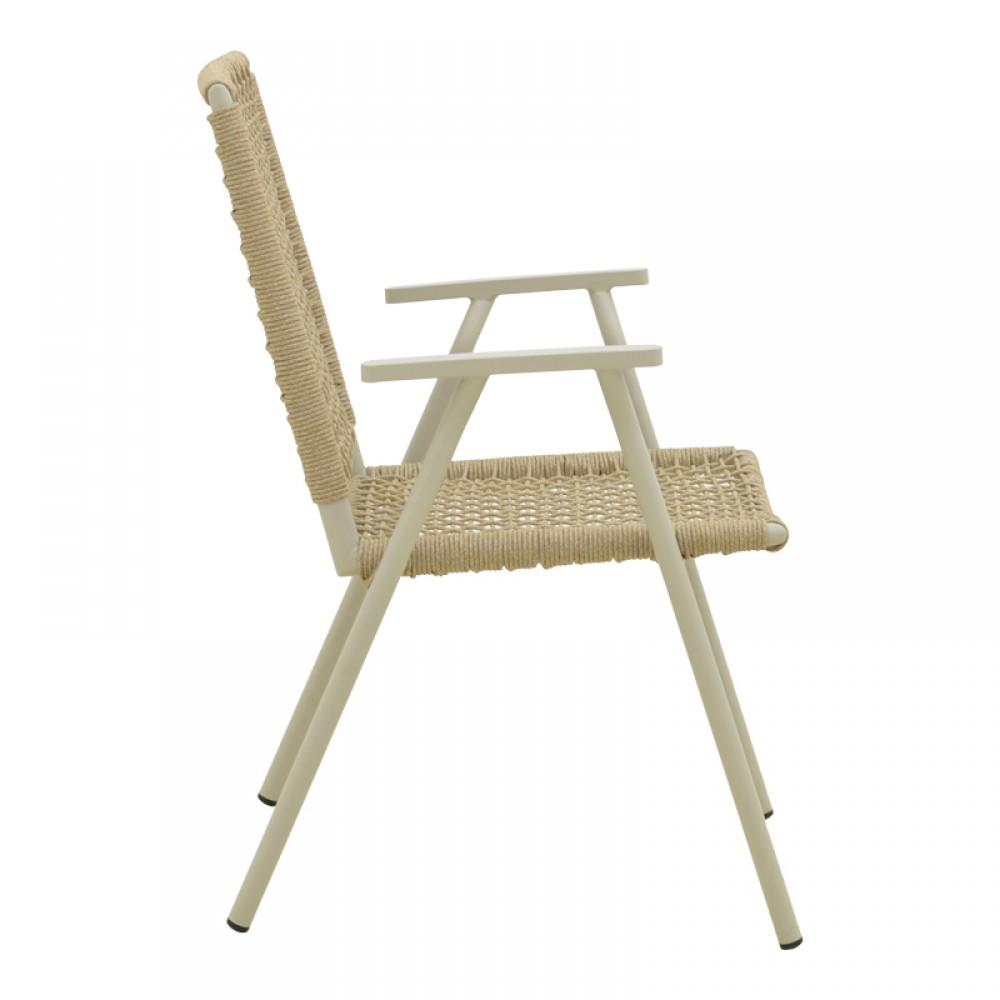 Πολυθρόνα εξωτερικού χώρου "WEAVE" από αλουμίνιο/σχοινί σε μπεζ/φυσικό χρώμα 57x63x86