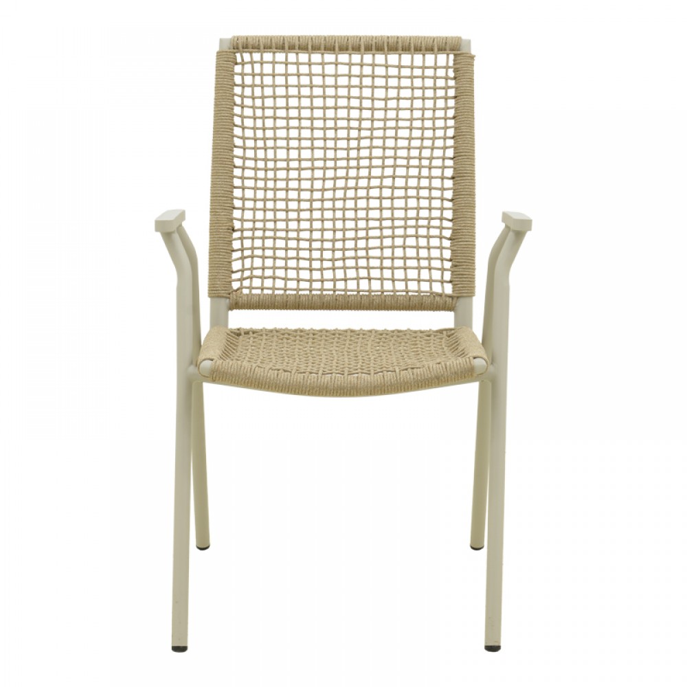 Πολυθρόνα εξωτερικού χώρου "WEAVE" από αλουμίνιο/σχοινί σε μπεζ/φυσικό χρώμα 57x63x86