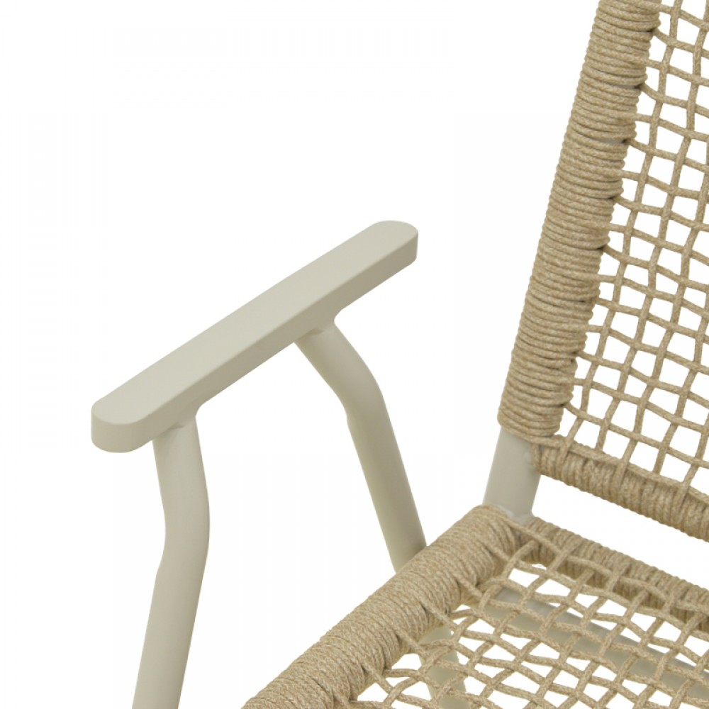Πολυθρόνα εξωτερικού χώρου "WEAVE" από αλουμίνιο/σχοινί σε μπεζ/φυσικό χρώμα 57x63x86