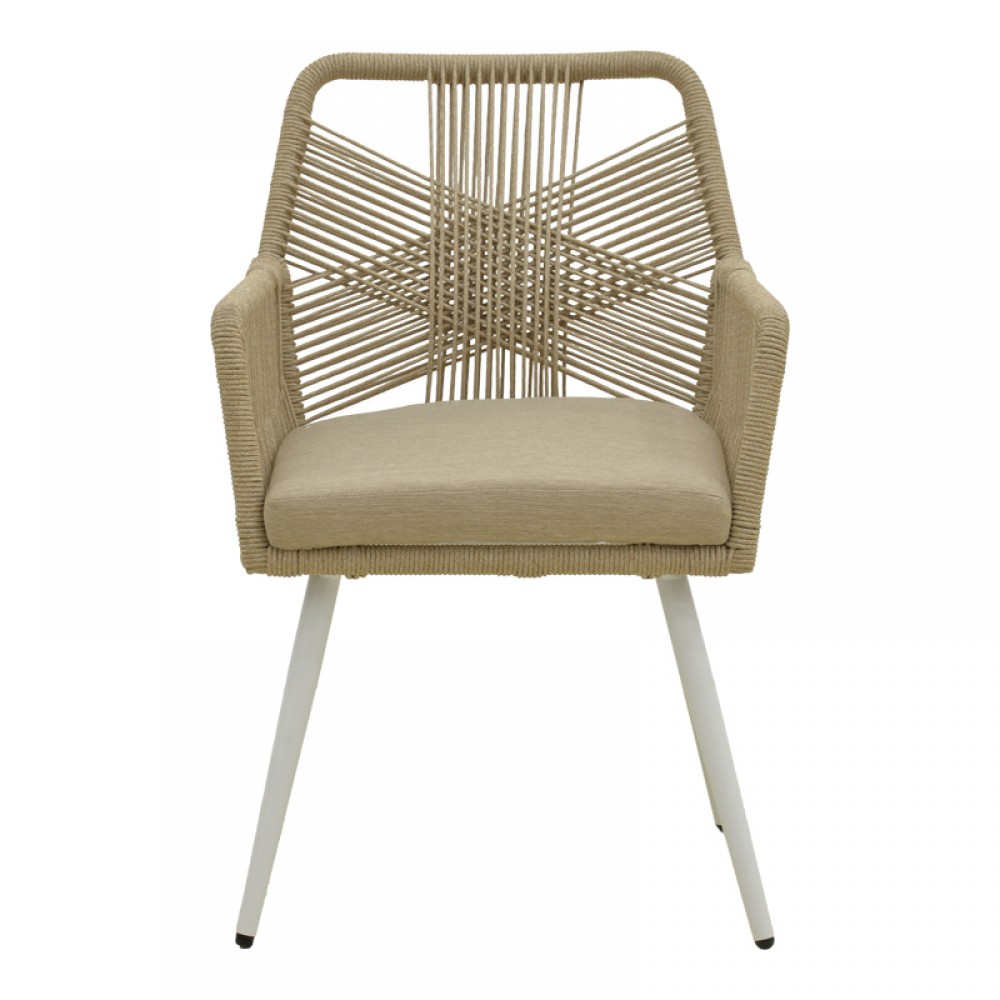 Πολυθρόνα εξωτερικού χώρου "ANDROS" από αλουμίνιο/σχοινί σε λευκό/φυσικό χρώμα 56x60x86