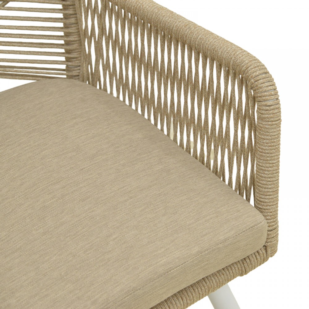 Πολυθρόνα εξωτερικού χώρου "ANDROS" από αλουμίνιο/σχοινί σε λευκό/φυσικό χρώμα 56x60x86