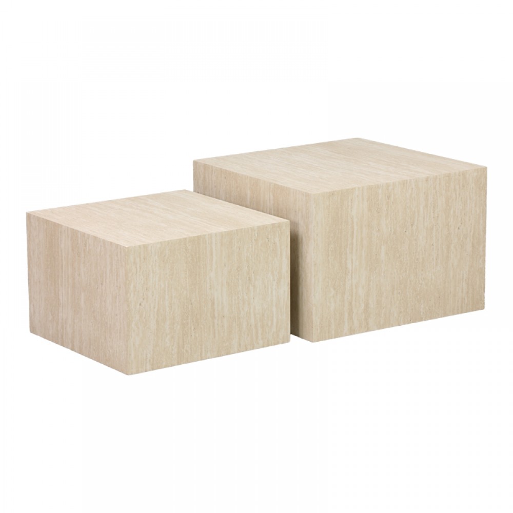 Βοηθητικά τραπέζια "COFFINA" σετ 2τεμ σε όψη τραβερτίνας