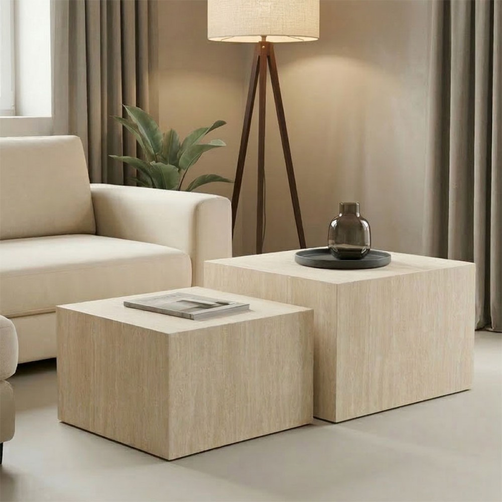 Βοηθητικά τραπέζια "COFFINA" σετ 2τεμ σε όψη τραβερτίνας