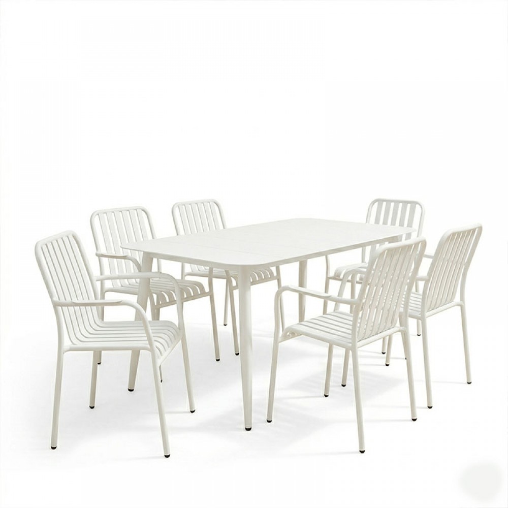 Τραπεζαρία 7τεμ "HEVEN VISTA" από αλουμίνιο σε λευκό χρώμα 150x80x72