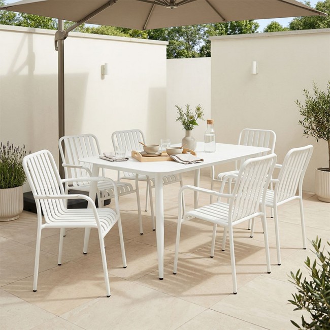 Τραπεζαρία 7τεμ "HEVEN VISTA"από αλουμίνιο σε λευκό χρώμα 150x80x72