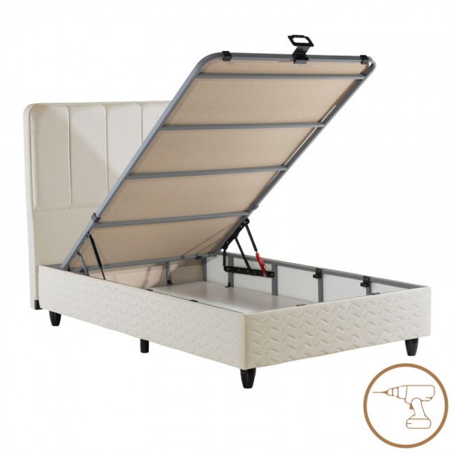 Κρεβάτι μονό "LUNDA" με αποθηκευτικό χώρο από βελούδο σε κρεμ χρώμα 90x200