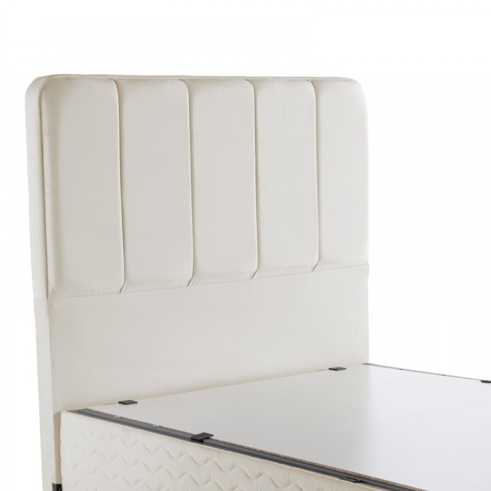 Κρεβάτι μονό "LUNDA" με αποθηκευτικό χώρο από βελούδο σε κρεμ χρώμα 90x200