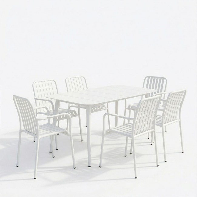 Τραπεζαρία 7τεμ "HEVEN VISTA" από αλουμίνιο σε λευκό χρώμα 120x70x72